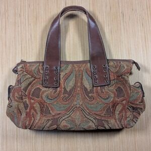 Relic Brown Tapestry Fabric Satchel‎ Handbag Purse Floral Print Travel Bag